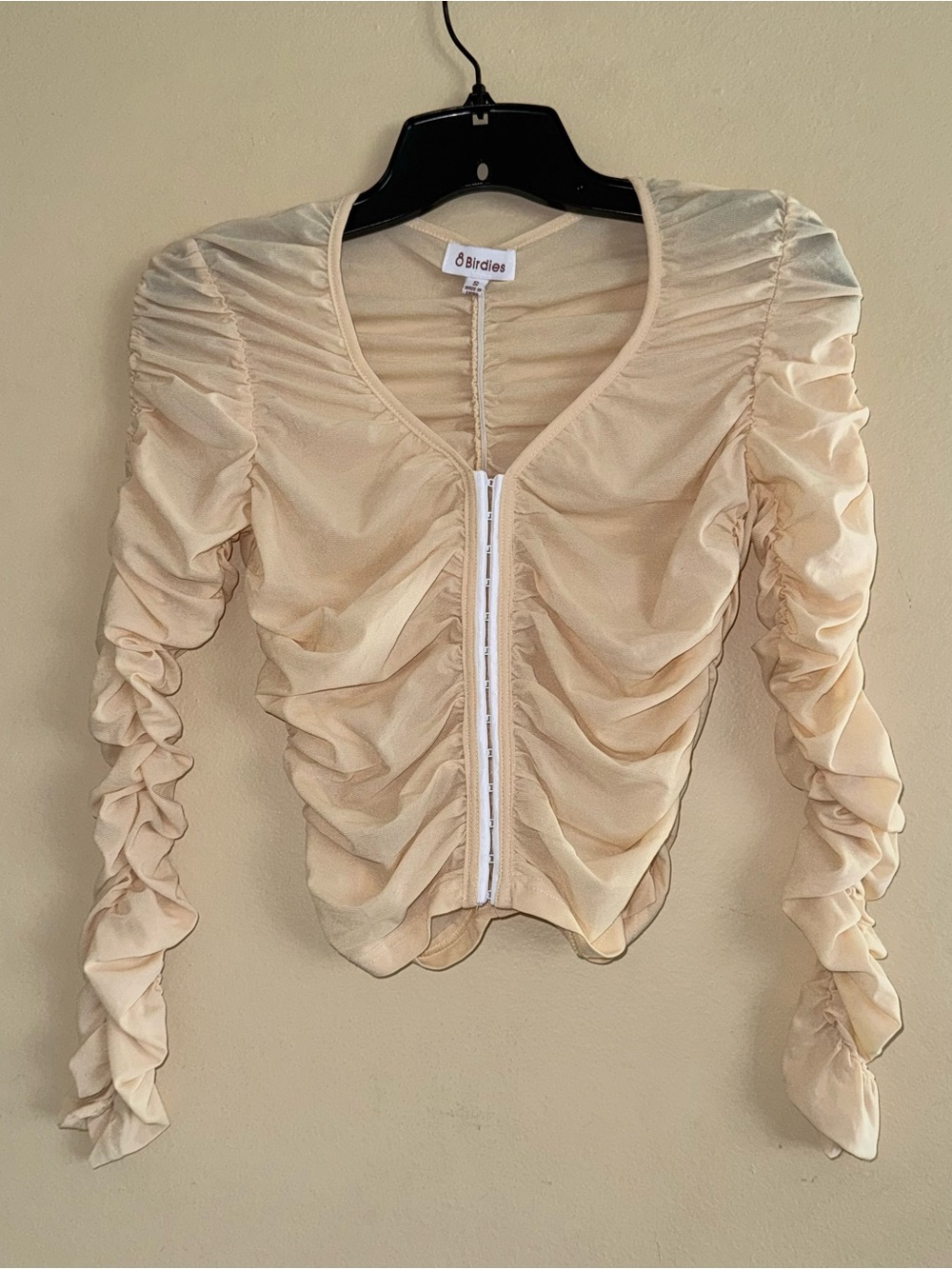 8 Birdies Beige Ruched Corset Style Top Size S NWOT!